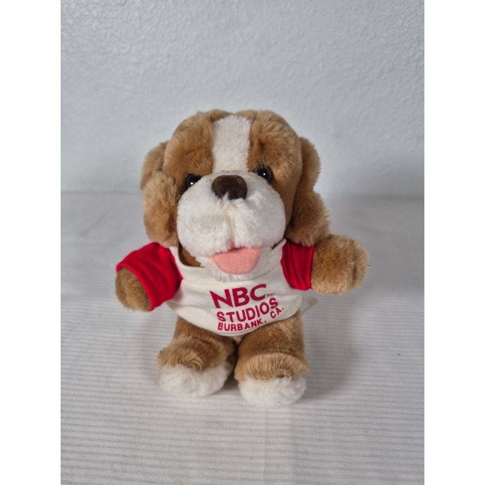 Vintage NBC Studios Burbank CA Plush Puppy Dog Brown White Red Shirt Souvenir